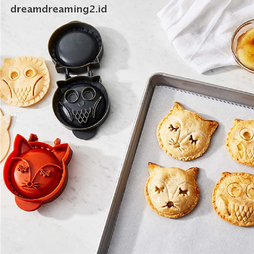 (dream) 1/2pcs Hand Pie Maker Mini Fox And Owl Dough Presser Lattice Pie Top Cutter Cetakan DIY Baking Pastry Alat Perlengkapan Dapur.