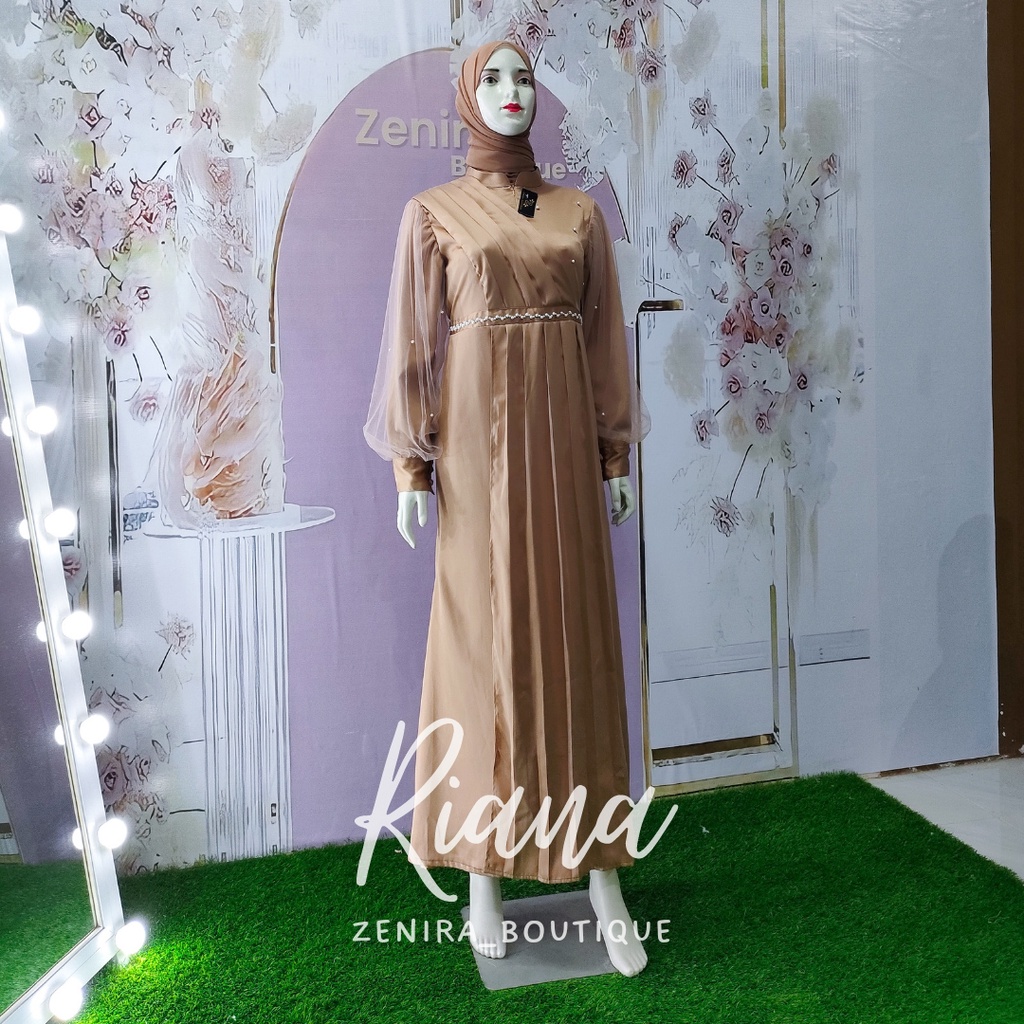 RIANA Baju Pesta lengan balon lapis tulle / Rok Duyung layer plisket / Dress Kondangan / Lamaran / Braidsmaids murah / Gamis remaja / Prewedding / wisuda / couple