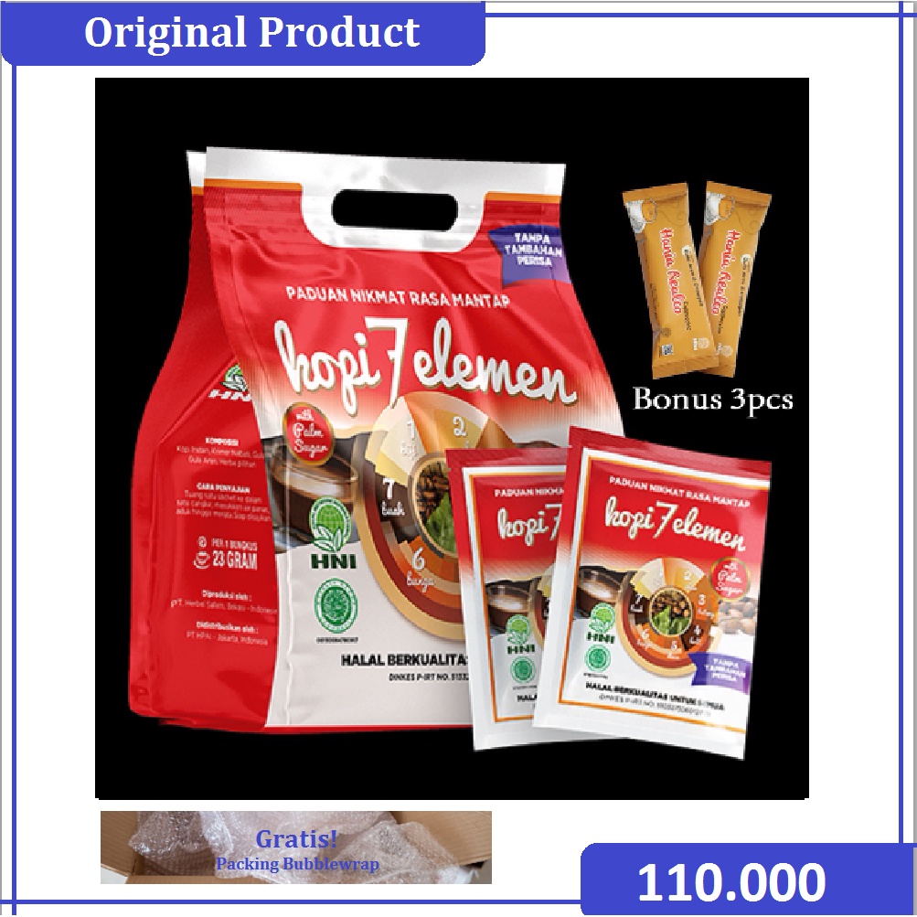 

KOPI 7 ELEMEN (SEVEL) HPAI 20 sachet - bonus hania realco cappucino 3 pcs - Produk original. Gratis Bubble wrap. Bisa kirim instan