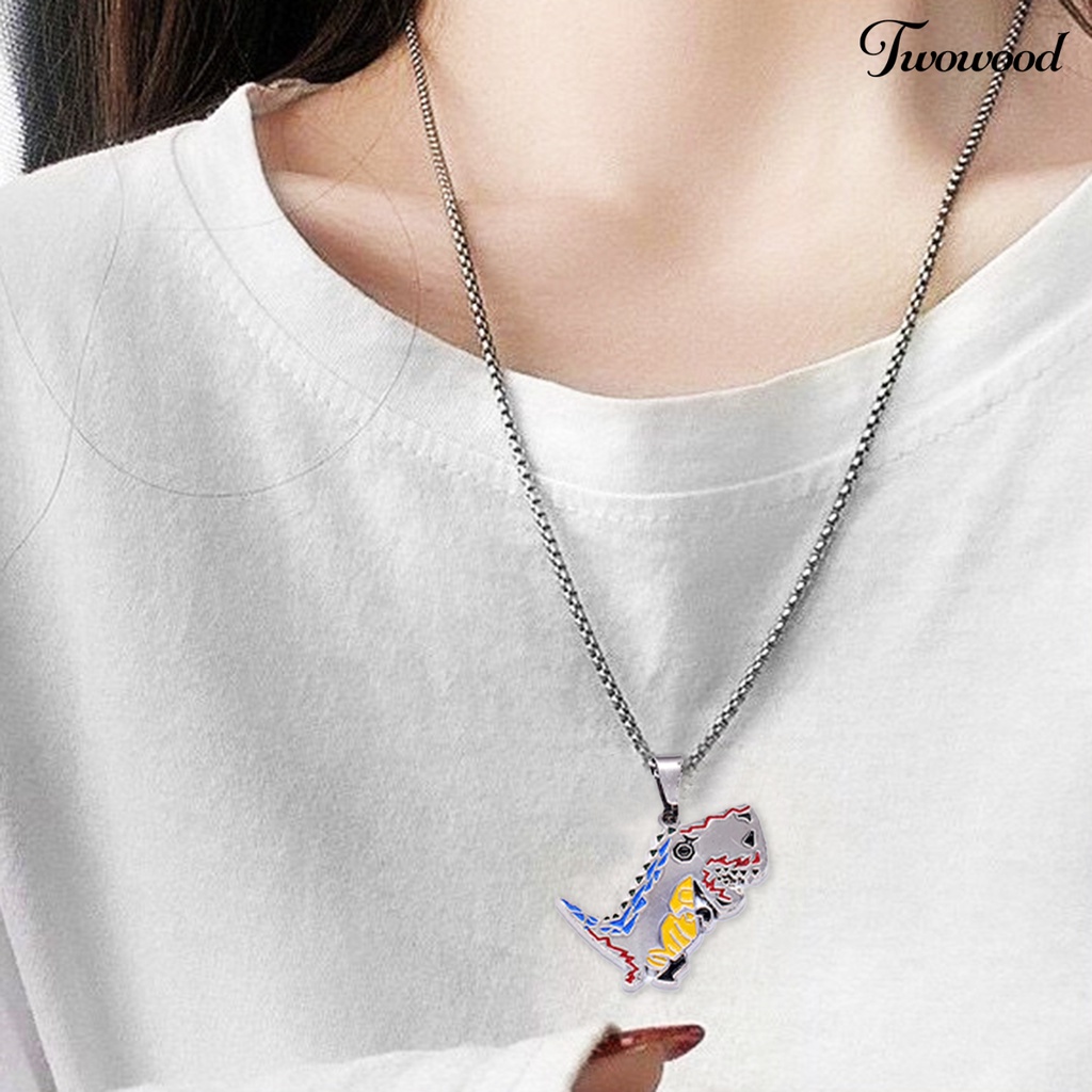 Twowood Sweater Kalung Geometris Hewan Liontin Electroplating Anti-Karat Leher Ornamen Tahan Luntur Punk Lucu Dinosaurus Rantai Kalung Perhiasan Aksesori