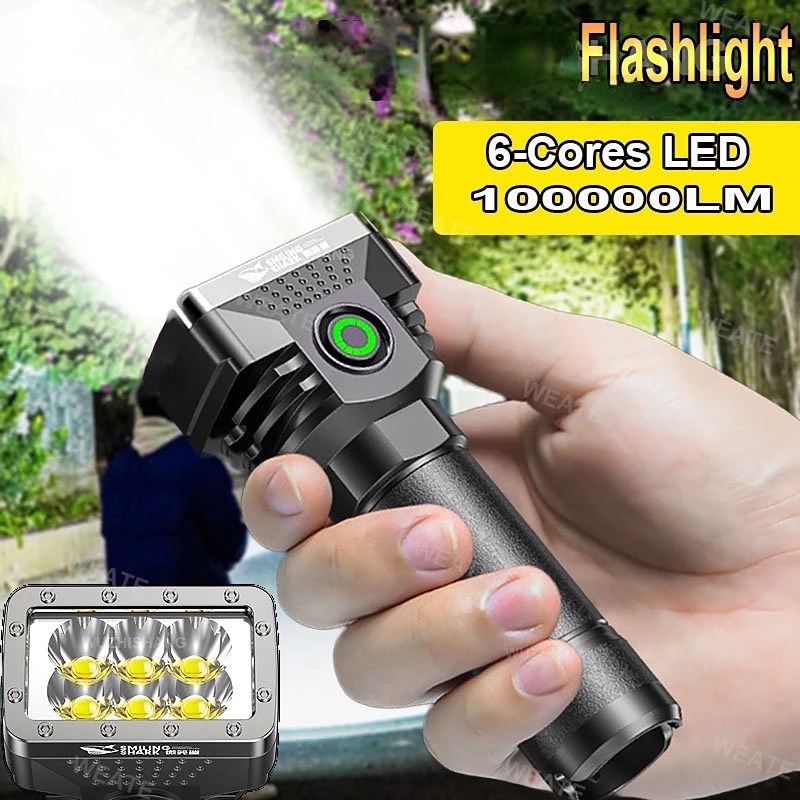 6leds Senter USB Rechargeable Mini Torch Kecerahan Tinggi Power Display Tahan Air Flashlamp Pencahayaan Luar Ruangan Camping Alat Darurat