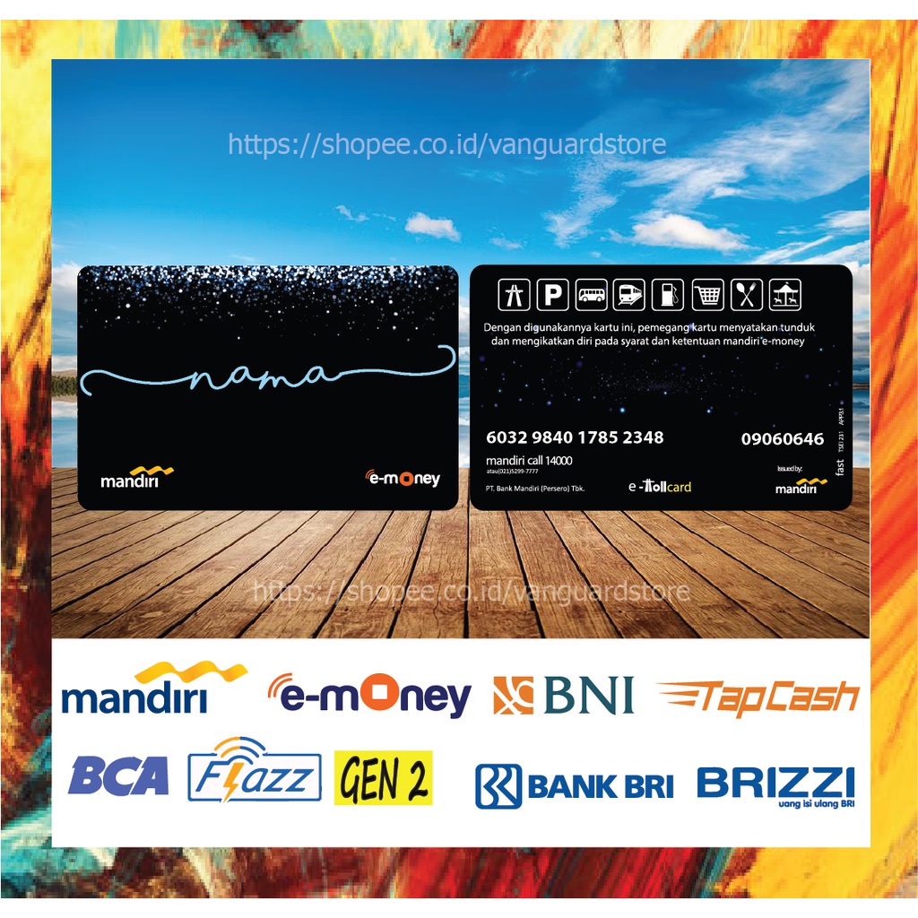 E MONEY E TOLL KARTU CUSTOM NAMA BLACK GLITER NAMA BLUE KUMPULAN EMONEY MANDIRI FLAZZ BCA BNI TAPCASH BRIZZI BRI 2 SISI