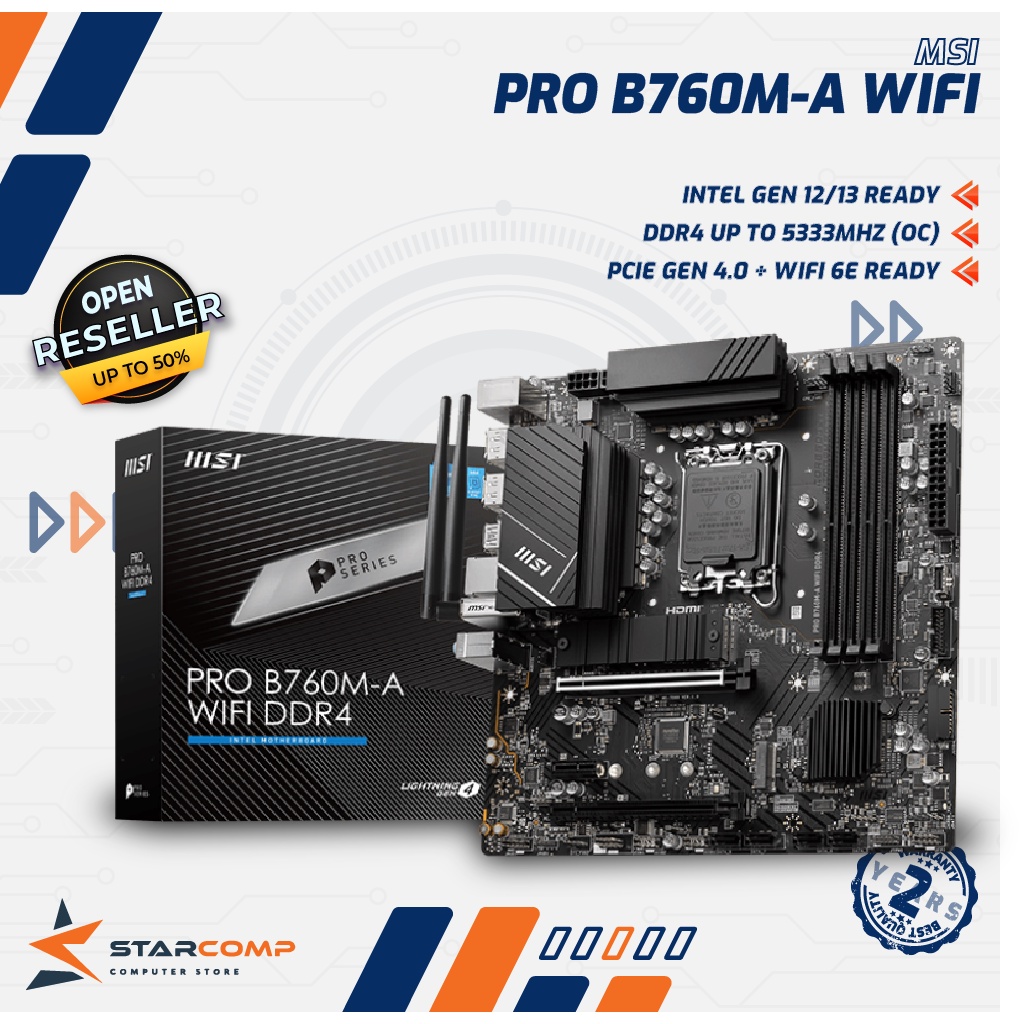 MSI PRO B760M-A WIFI DDR4 Mobo Intel B 760 LGA 1700 DDR4 Micro ATX