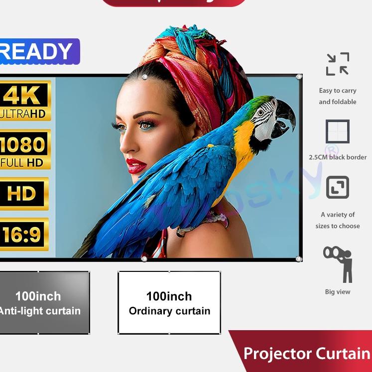 New Promo Tripsky NEW Layar Dinding Proyektor Tahan Cahaya Layar Dinding Proyektor 100 Inch Roll