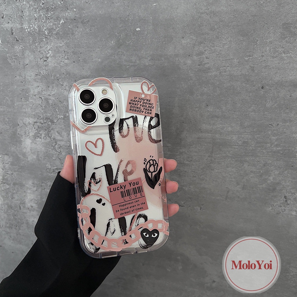 IPHONE Casing Kompatibel Untuk Iphone14 13 11 12 Pro MAX 7plus 8plus 6 6S 7 8 Plus XR X XS MAX Love HeartCartoon Graffiti Comme des Garcons Label Bunga Shockproof Soft Airbag Clear Cover