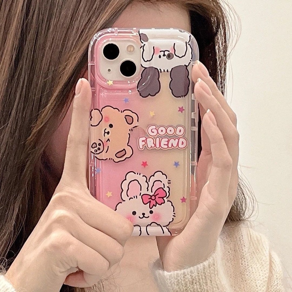 IPHONE Casing Ponsel Desain Print Good Friends Word In Bear Kompatibel Dengan Iphone12 13 14 11 Pro Max X Xs Max Xr Pythh