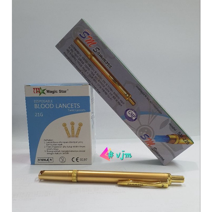 PROMO..Lancing Gold Stainless/Lancing sammora korea 228/Pen Bekam Dus Biru/Bonus jarum 21g 100pc