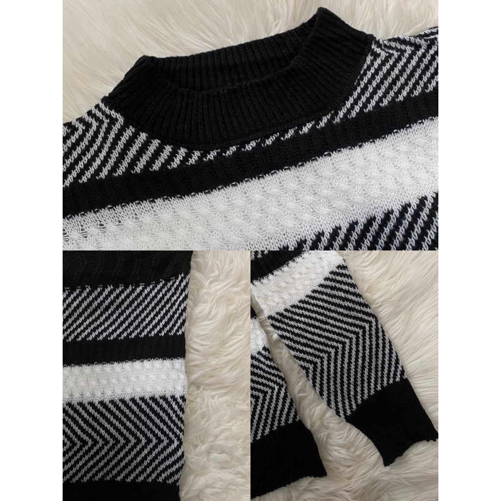 Sweater Stripe Wanita Oversize Style Lengan Panjang Rajut Premium Knitwear Tebal