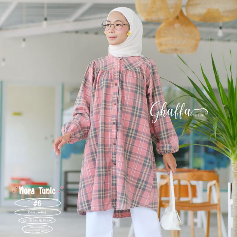NORA TUNIK #6 BY GHAFFA THE LABEL / TUNIK MOTIF WANITA MUSLIMAH / Atasan wanita kotak-kotak pink
