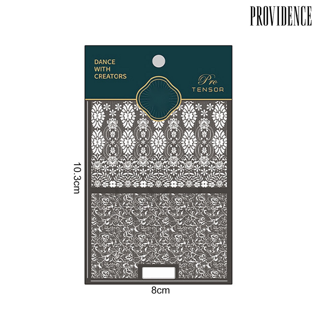 Providence Nail Art Stiker Tidak Luntur 5D Relief Perekat Diri DIY Ultra Tipis Kerawang Pola Bunga Renda Putih Kuku Foil Stiker Perlengkapan Kuku