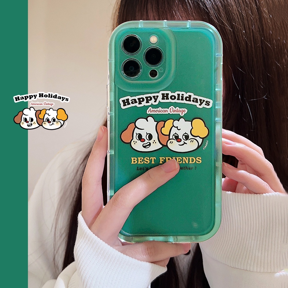 IPHONE Korea Anjing Lucu Kartun Soft Green Transparan Case Untuk Iphone14 11 12 13 PRO MAX Casing Cover Pelindung AT0013