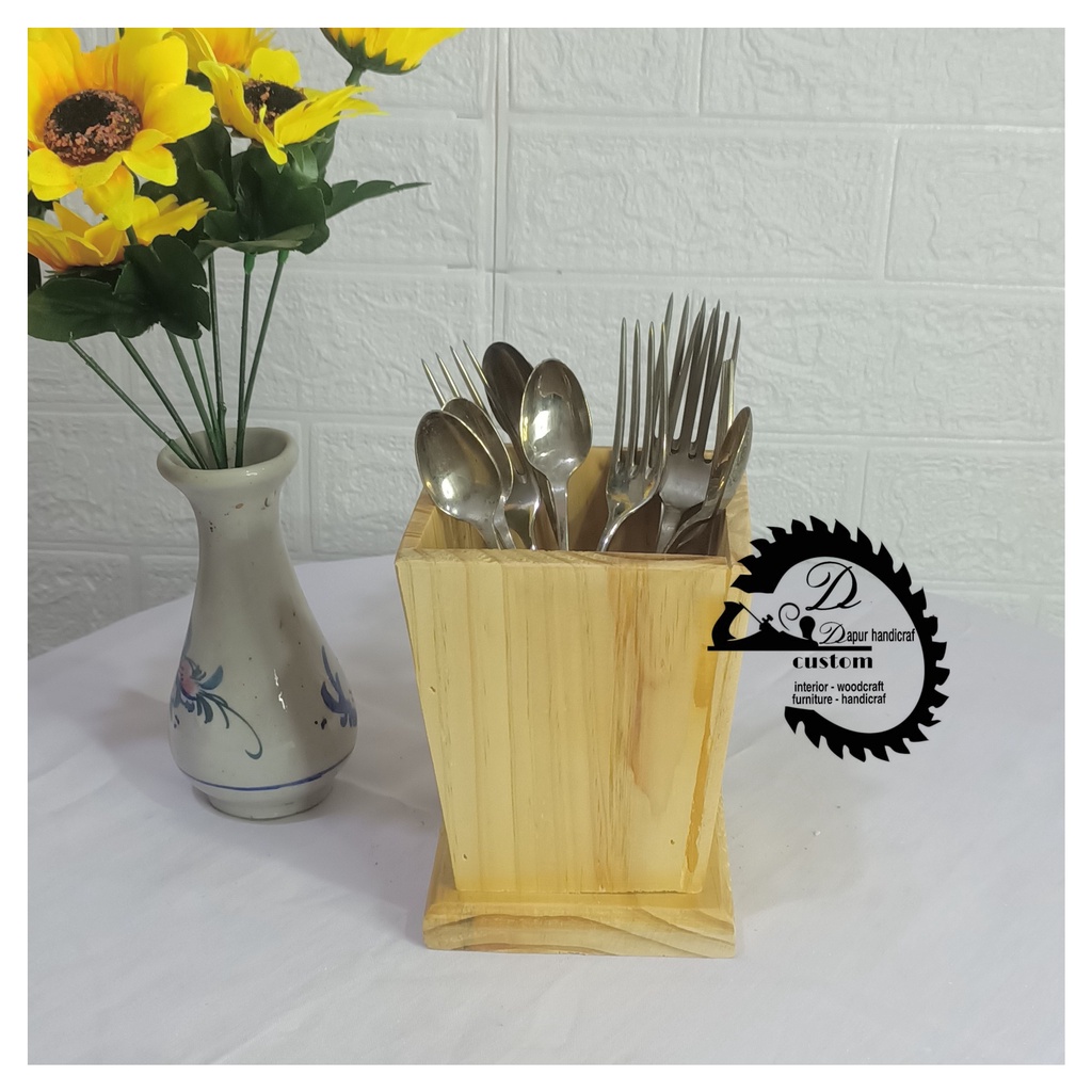 TEMPAT SENDOK AESTHETIC / TEMPAT SENDOK GARPU KAYU JATI BELANDA / TEMPAT PENSIL