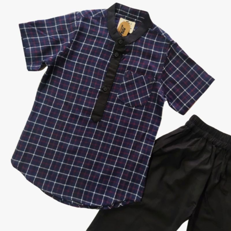 Setelan Kurta Anak Laki Laki Premium Koko Pakistan Bahan Katun Flanel dan Sigaret Keren Edisi Baju Lebaran Terbaru Motif Tartan Usia 4 5 6 7 8 9 10 11 Tahun