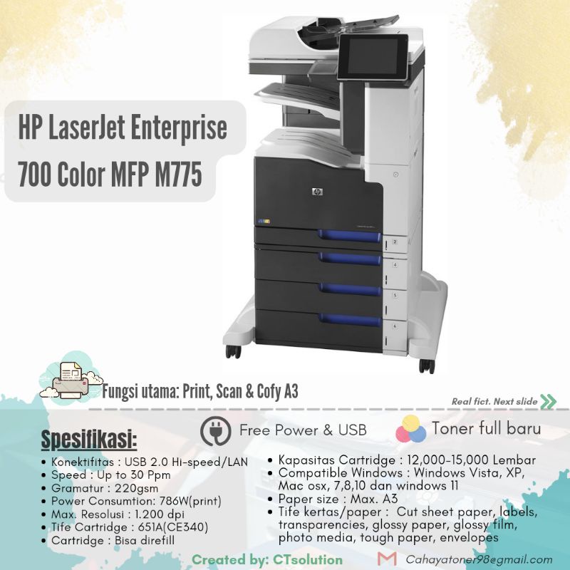 Printer A3 HP LaserJet Enterprise 700 color MFP M775