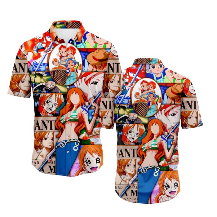KEMEJA FULLPRINT ANIME ONE PIECE WANTED D Luffy Chopper - WANTED NAMI, XXS