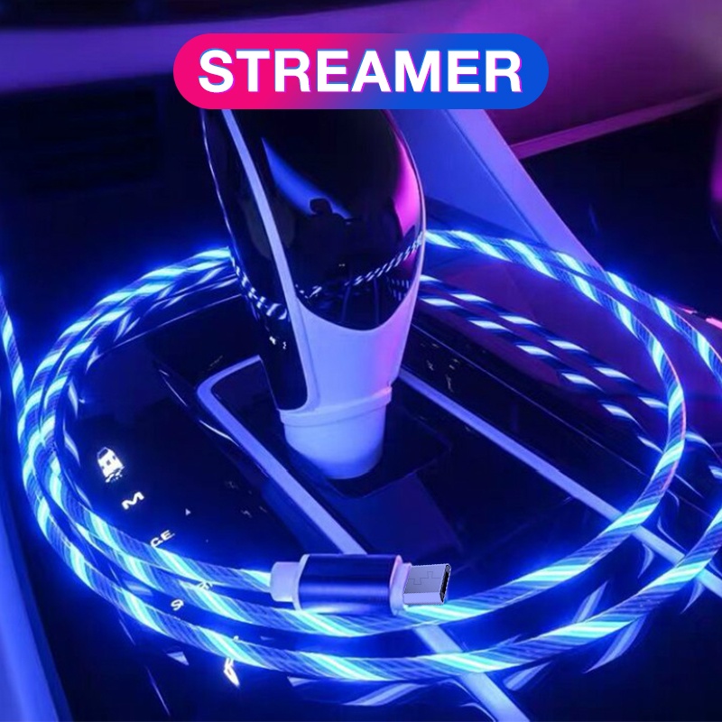 Lampu Streamer Kabel USB Lampu LED Flowing Kabel Pengisian Cepat Mobil Streamer Charging Line Luminous LED Kabel Data Glowing