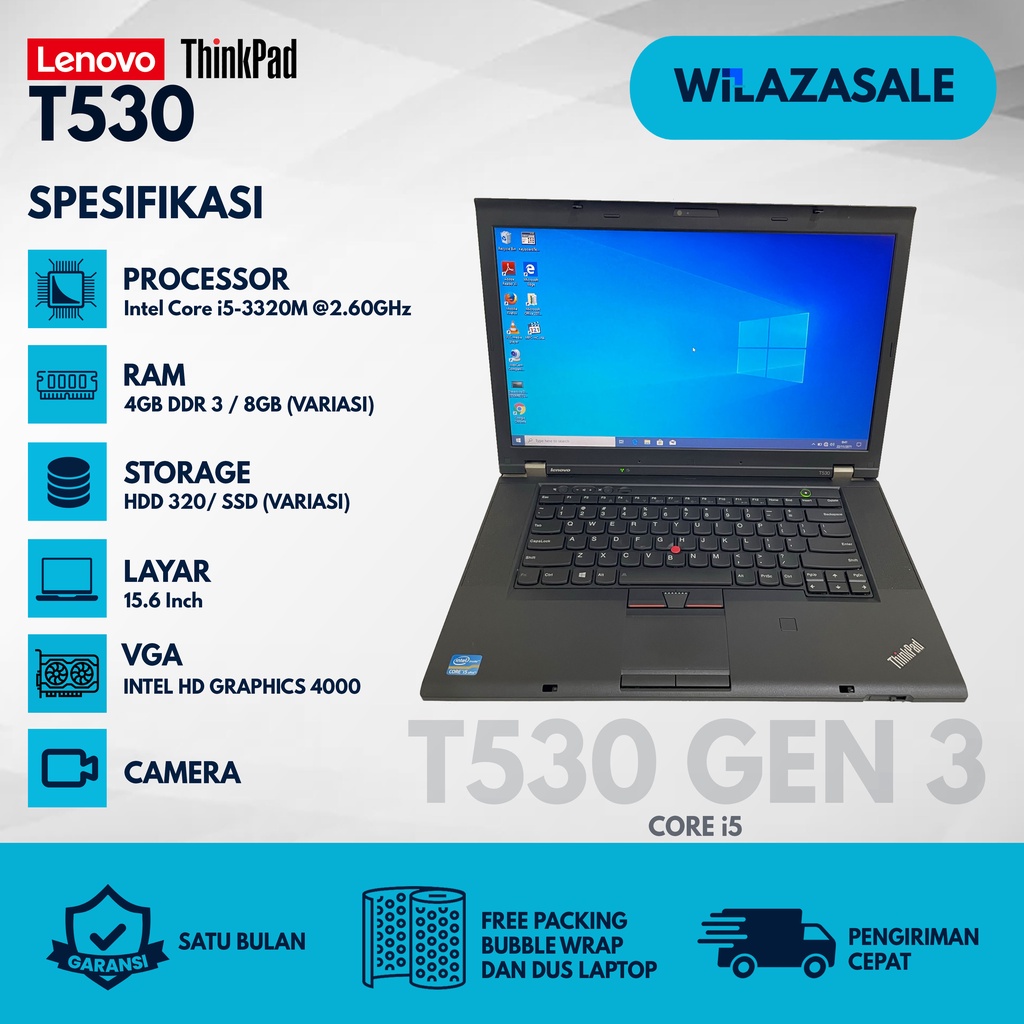 LAPTOP BEKAS LENOVO THINKPAD T530 CORE I7 CORE I5 CORE I3