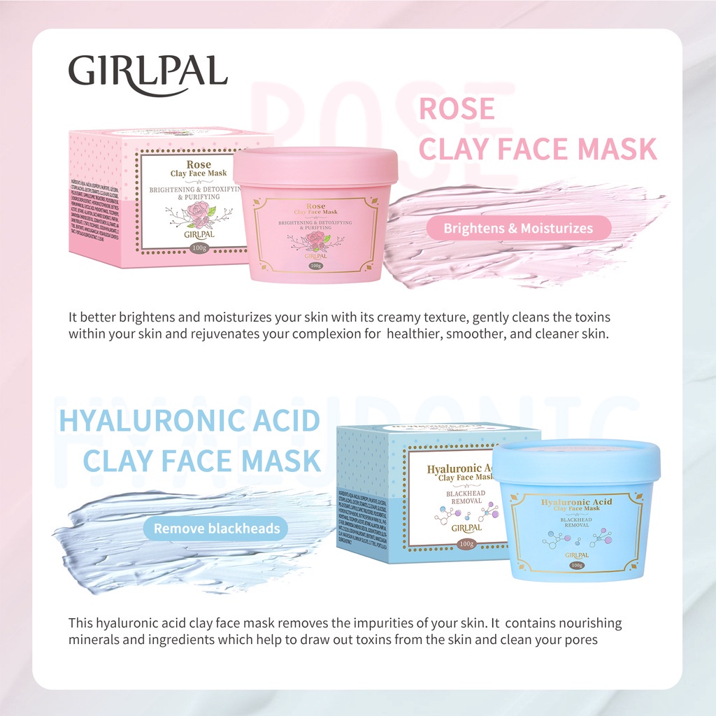 [BPOM]GIRLPAL Hyaluronic Acid Clay Mask 100g Face Masker Organik ( Blackhead Removal ) Wajah Mud Mask