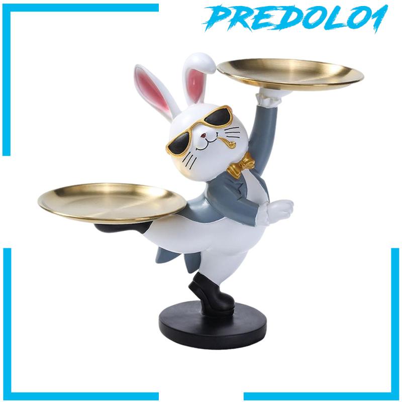 [Predolo1] Patung Kelinci Dengan Nampan Penyimpanan Bunny Figurine Patung Hewan Tempat Kunci