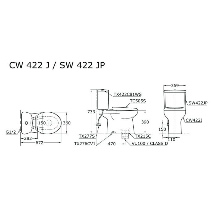 Closet Duduk Toto CW 422 J + SW 422 JP / CW422J + SW422JP TUTUP BIASA