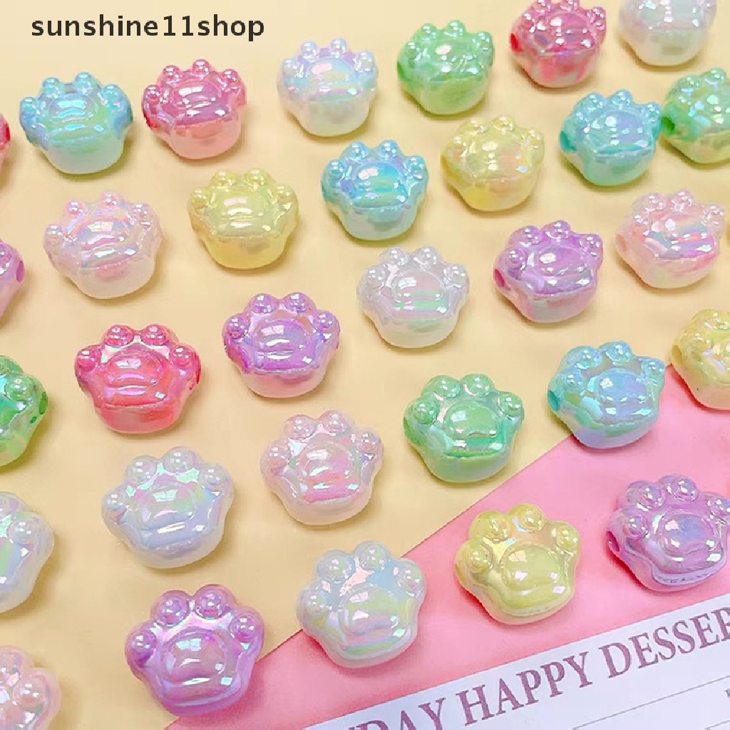 Sho 5pcs 18mm Lucu Cream Warna Ajaib Kaki Kucing Lubang Besar DIY Rantai Ponsel Manik-Manik Membuat Perhiasan N