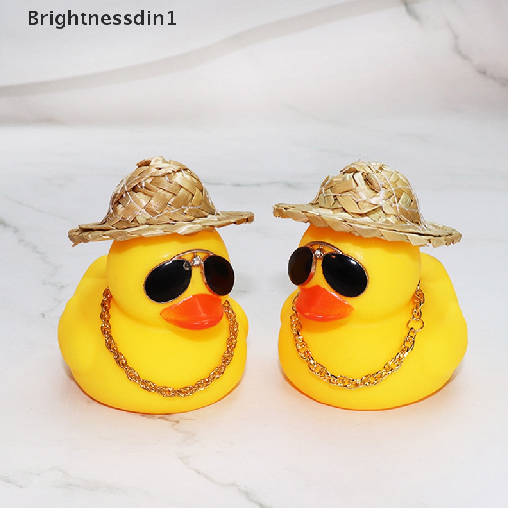 [Brightnessdin1] Bebek Kuning Dengan Kacamata Straw Hat Rantai Emas Auto Interior Dekorasi Ornamen Butik