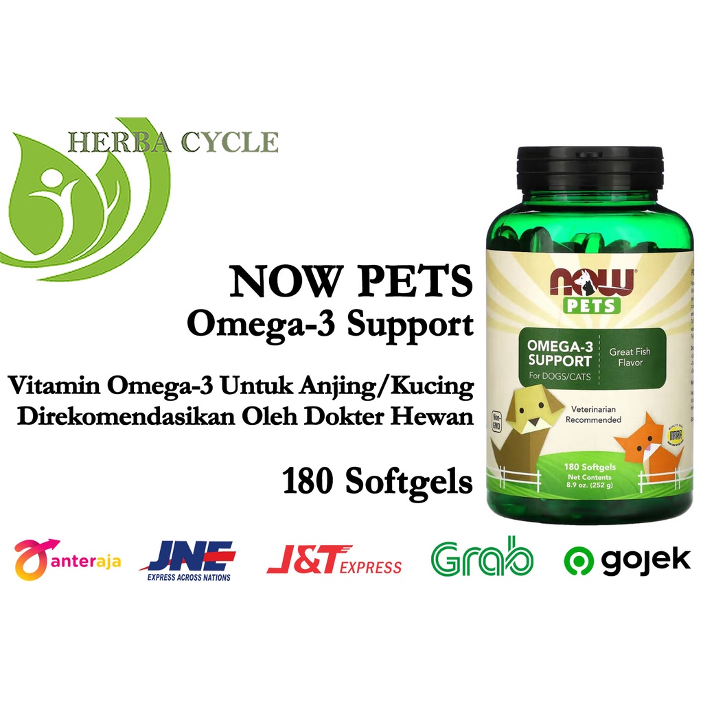 Now Foods PETS Omega 3 180 Gels Vitamin Omega Kucing/Anjing Rasa Ikan ORI USA