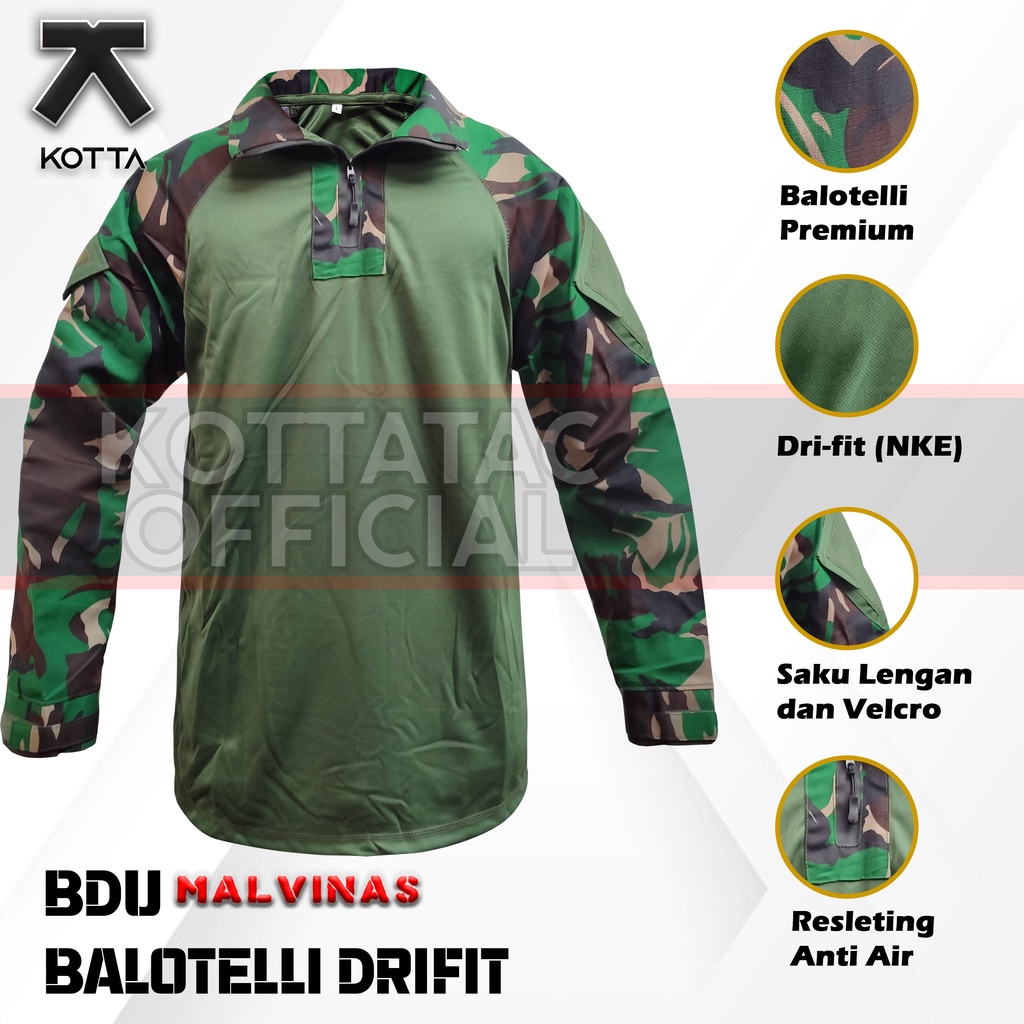 BAJU KAOS BDU TNI - KAOS BDU DRYFIT MALVINAS - KAOS TACTICAL TURTLENECK - KAOS TACTICAL MALVINAS - KAOS BDU BALOTELII LORENG
