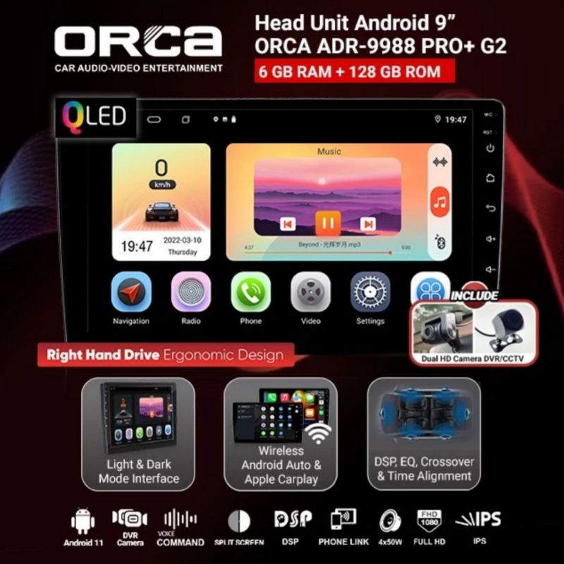 Head Unit Android ORCA PRO+ QLED RUSH TERIOS ANDROID 9 inch ORCA ADR 9988 PRO+ G2 QLED Ram 6GB Rom 128GB RUSH 2011 - 2017