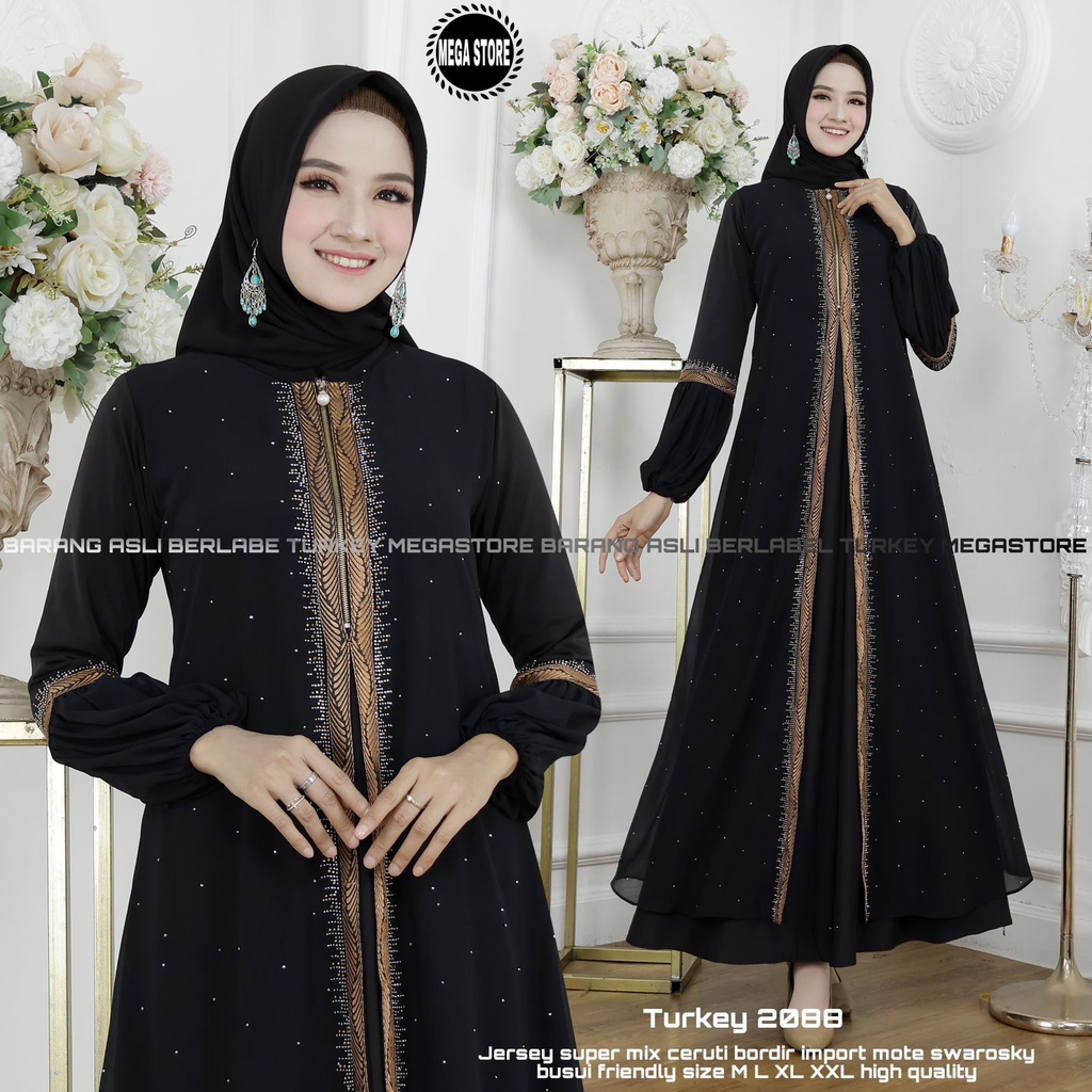 Gamis Turkey Bordir Fashion Muslim Jetblack Super Original Produk By Mega Store