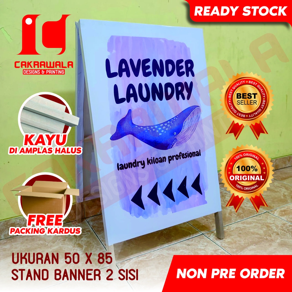 STAND BANNER KAYU LAUNDRY LAVENDER UKURAN 50 X 85  - STANDING BANNER KAYU - SEGITIGA BANNER KAYU - S