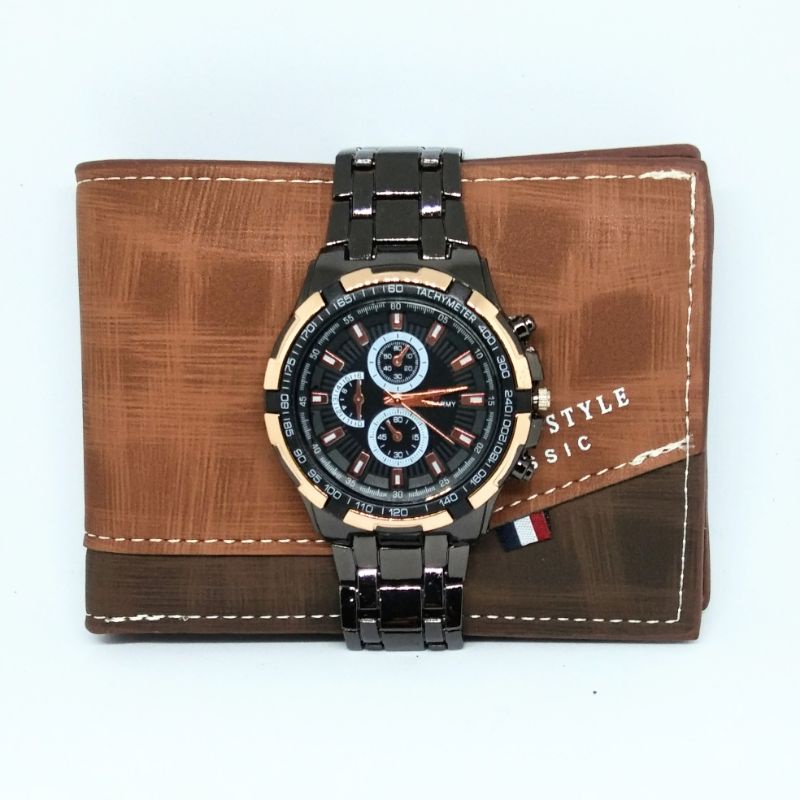 JAM TANGAN PRIA FREE DOMPET KULIT SINTETIS/KALEP