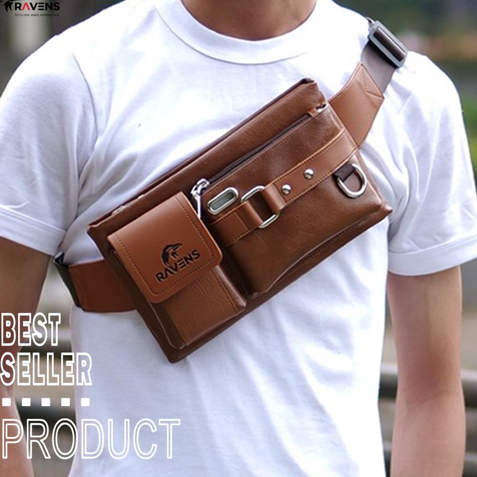 Tren Terbaru Tas Selempang Pria Free Dompet Tas Ravens Waistbag Tas Slempang Anti Air Tas Pria Waist