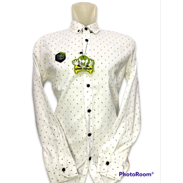 Kemeja Pria Putih Motif Garis Lengan Panjang
