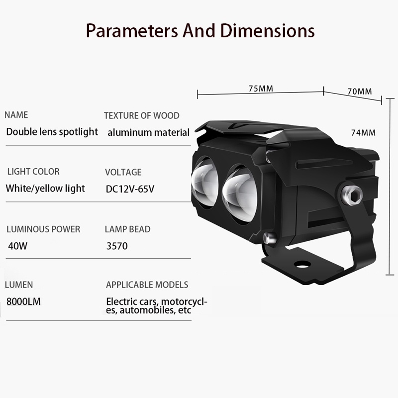 Lampu Spot Lampu LED Motor Lensa Ganda Putih Kuning Warna Ganda Lampu Kabut Cahaya Tinggi Dan Rendah 80W