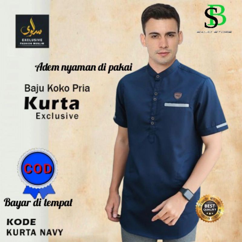 Baju Lebaran Pria Lengan Pendek baju Koko Kurta Dewasa Lengan Pendek Adem Serap Bisa Cod pakaian Muslim