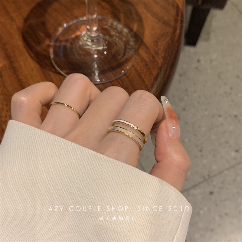 AY(CN) 2pcs/set Cincin Polos Ganda Elegan Simple Fritillaria Gold Rings Untuk Aksesoris Perhiasan Wanita