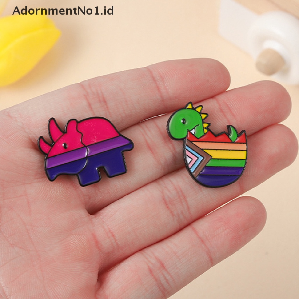 [AdornmentNo1] Hujan Dinosaurus Enamel Pin Custom Rhino Bros Kerah Lencana Kartun Hewan Bergaris Perhiasan Hadiah Untuk Teman Anak [ID]