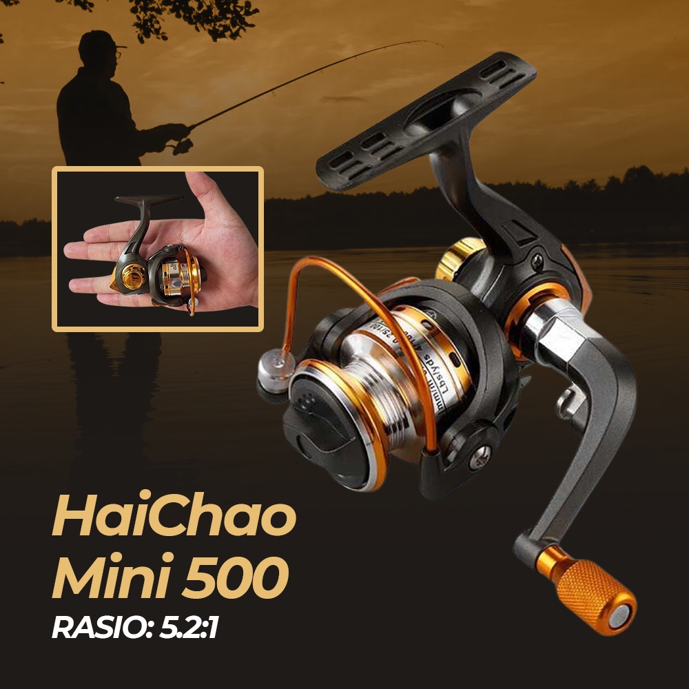Reel Pancing Spinning Fishing Reel Kumparan Pancing 5.21 - Mini 500 - Black Rell Power Handle Rel Ri