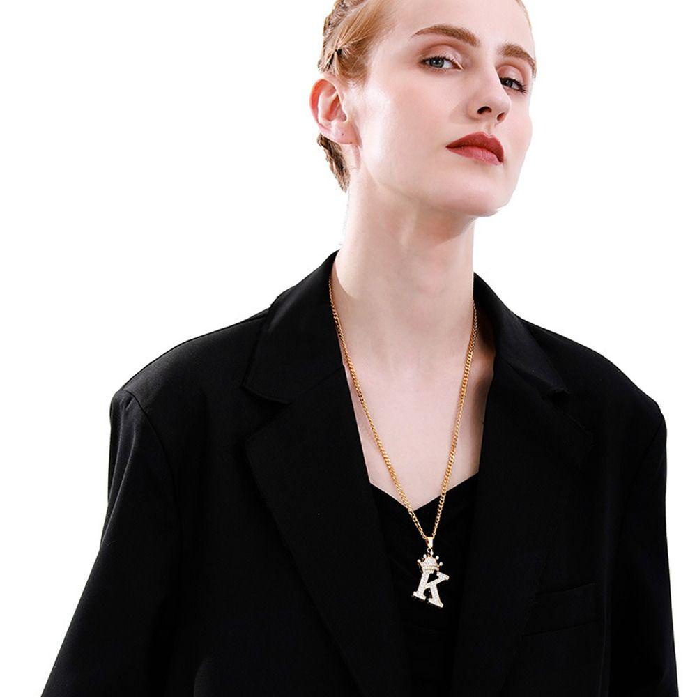 Mxbeauty Wanita Kalung Unik Unisex Sederhana 26huruf Liontin Rantai Klavikula Pasangan Niche Desain Hadiah Gadis Berlian Imitasi Sweater Rantai