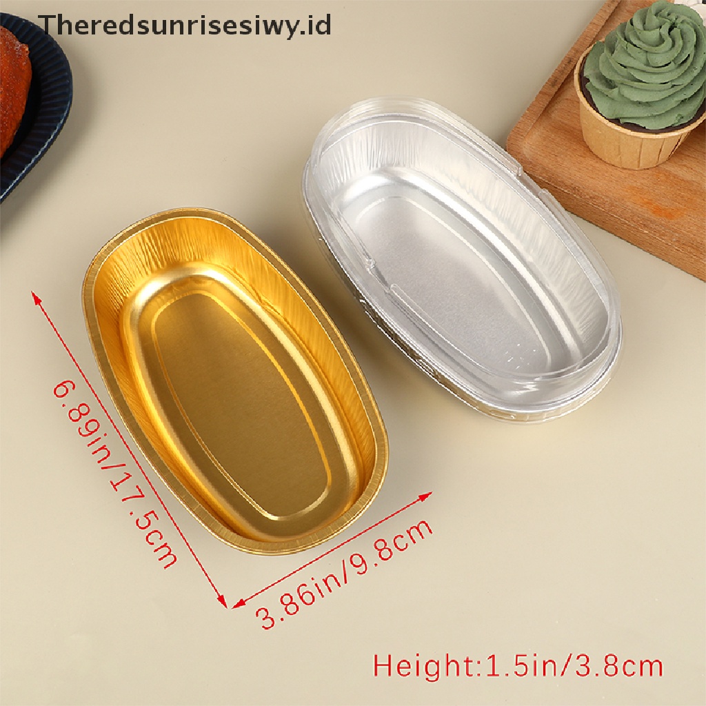 # New # 5pcs Kotak Kue Aluminium Foil Oval 350ML Dengan Tutup Plastik Cup Kemasan Kue~