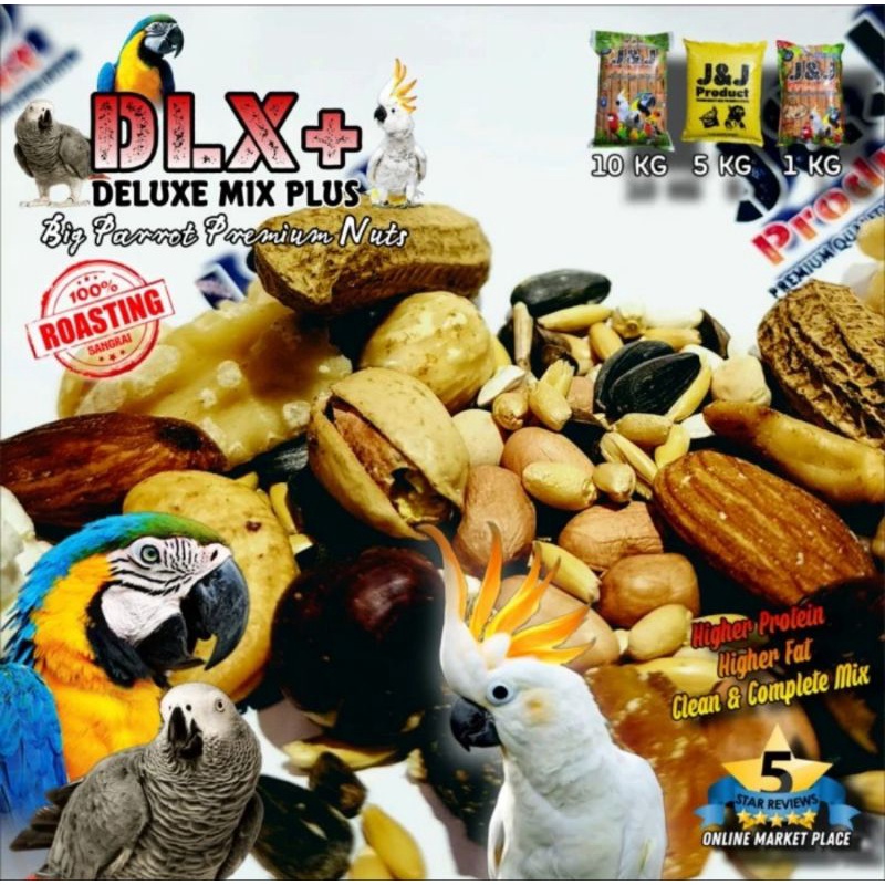 PAKAN BURUNG J&amp;J DELUXE MIX PLUS MAKANAN BURUNG AFGREY MACAW KAKATUA BAYAN DLX MIX + 1KG