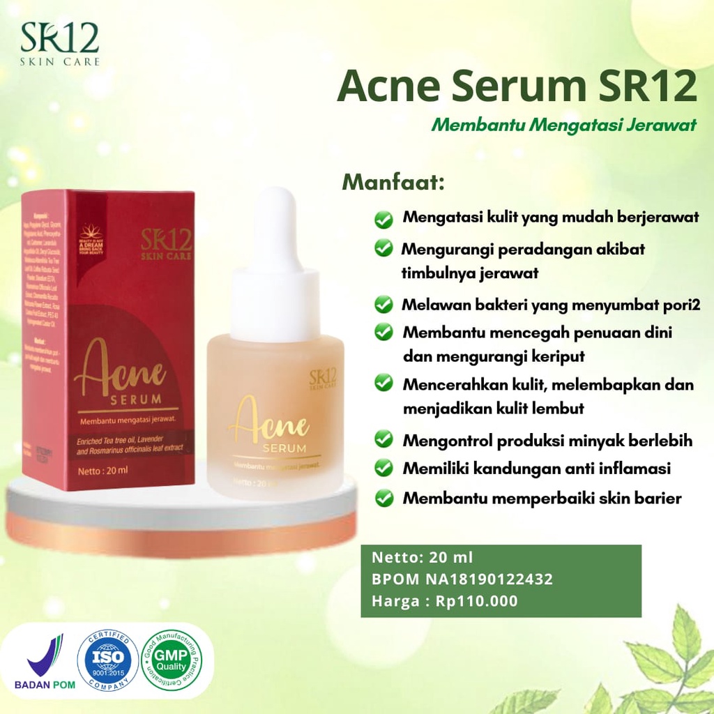 Acne Serum SR12 Serum Jerawat BPOM Ampuh Melawan Bakteri Penyebab Jerawat dan Mengecilkan Pori-pori