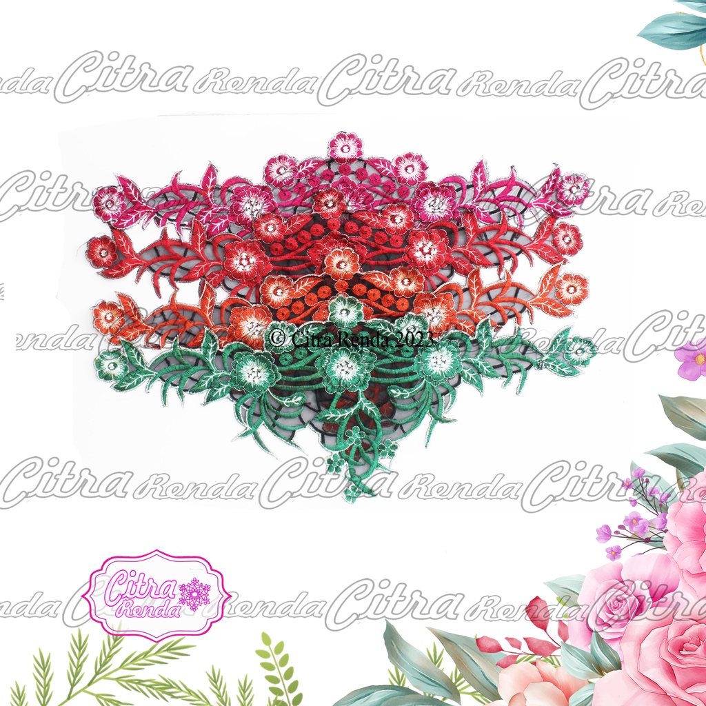 (Per Pcs) AP446 Aplikasi Bordir Tempel Bunga Cantik / Patch Dada / Hiasan Tangan Baju