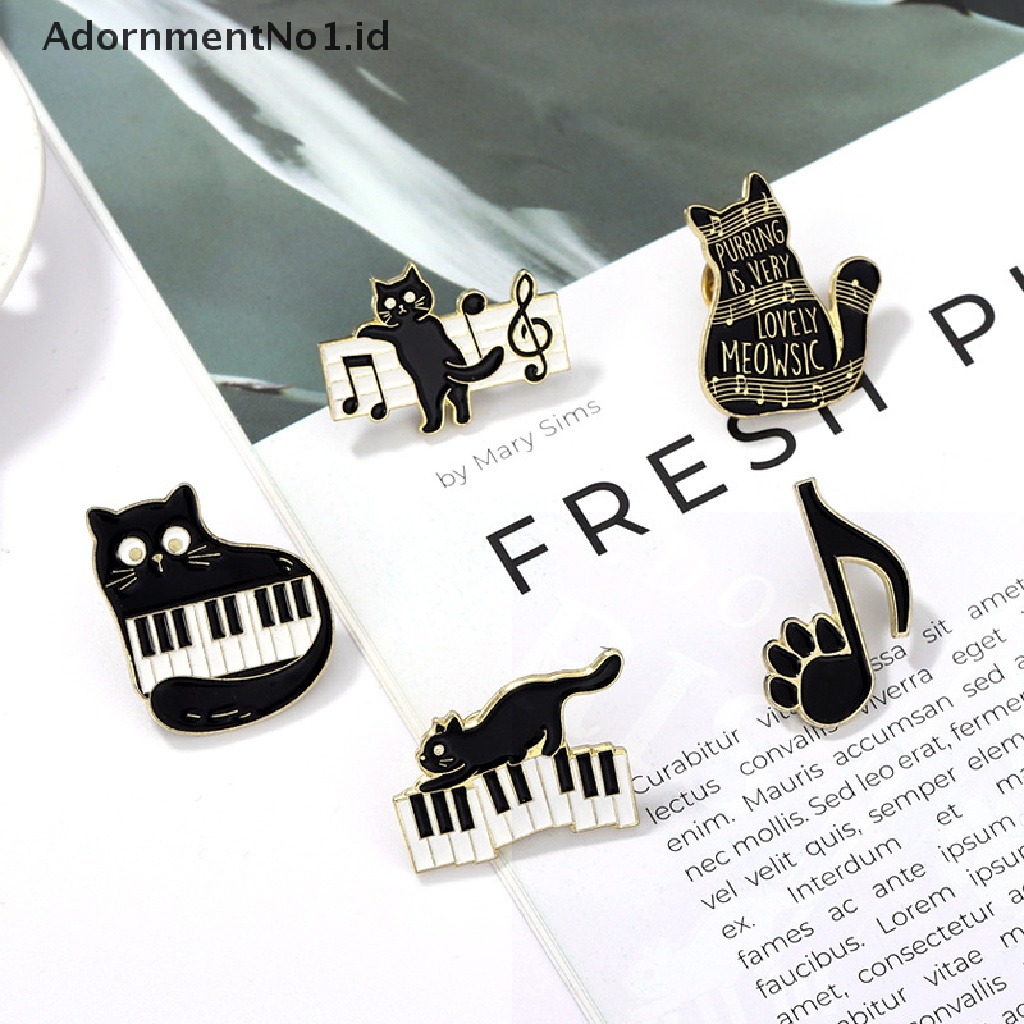 [AdornmentNo1] Piano Hitam Dan Putih Kunci Kucing Bros Enamel Pin Kitty Paw Black Cat Brooch Lapel Badge Fashion Kartun Hewan Dekorasi Medali Perhiasan [ID]