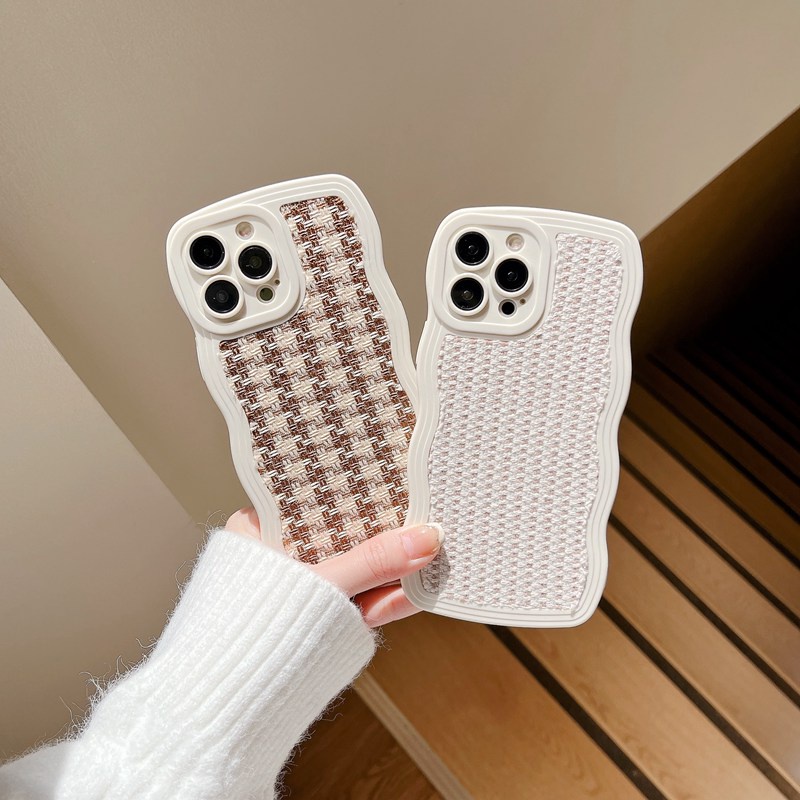 Brown Sweater Soft Casing hp IPhone 7 8 Plus XR XS Max 11 12 13 14 Pro Max 14 Plus Reno 5 6 8 VIVO V23 V20 Pro S1 Phone Case Fashion Women lattice