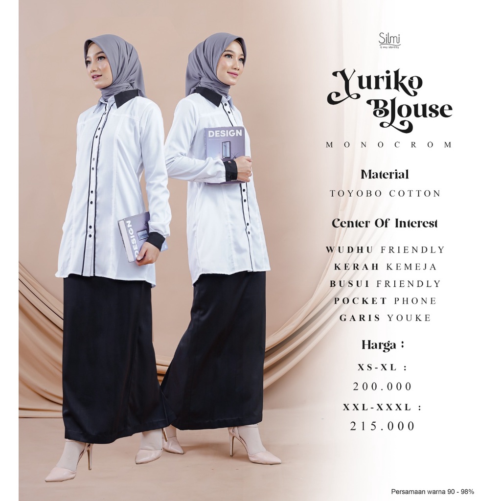 YURIKO BLOUSE MONOKROM BY SILMI FASHION BAHAN TOYOBO BAJU BUSANA MUSLIM WANITA PAKAIAN GURU MENGAJAR