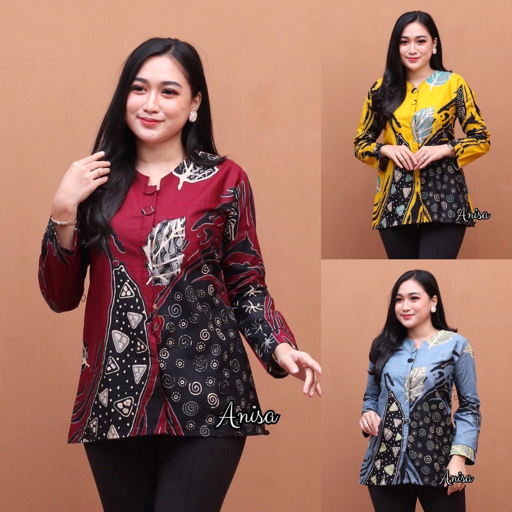 Baju Batik Wanita Modern Atasan Blouse Batik Kerja Wanita Kantor M L XL XXL