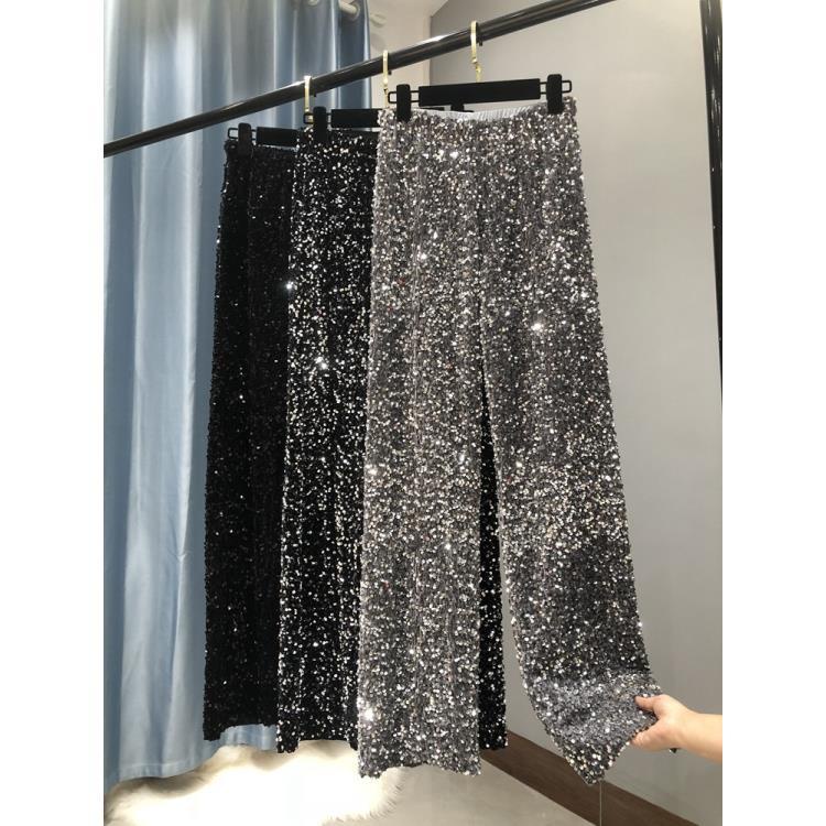 Korean velvet sequin wide leg pants women