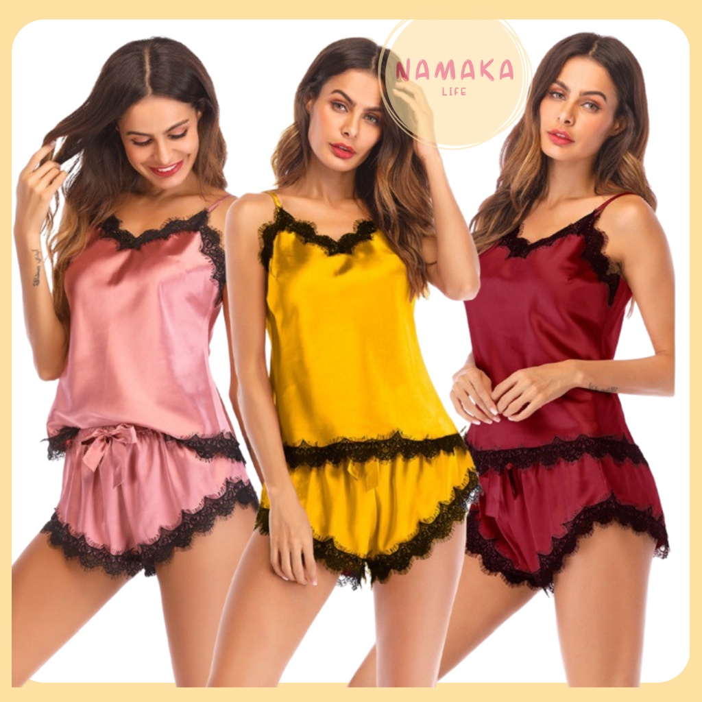[NL] BAJU TIDUR SLEEP DRESS TANKTOP SET SHORTS PIYAMA PAJAMAS NIGHT DRESS SEXY SET CELANA PENDEK TID